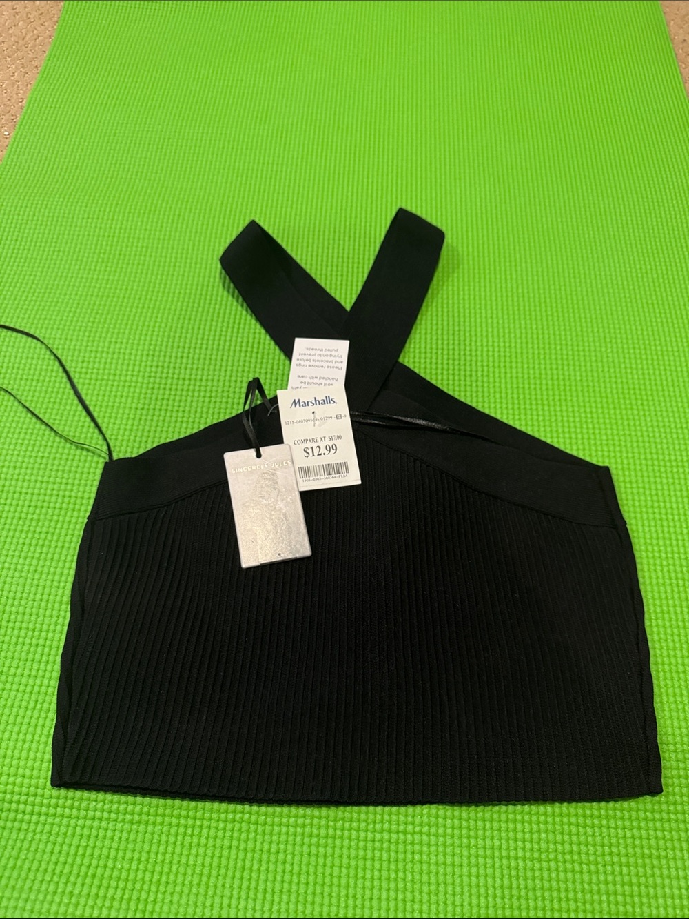Black Ribbed Cross-Strap Crop Top NEW WITH TAG